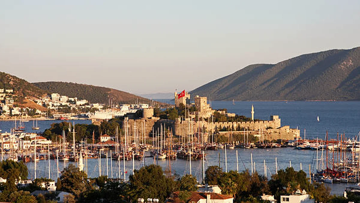 Bodrum Castle and marina at golden hour